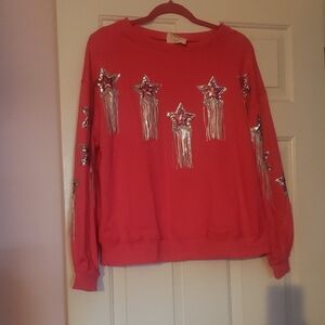 Fantastic Fawn Cowgirl Pink Sweatshirt with Silver Star Fringe